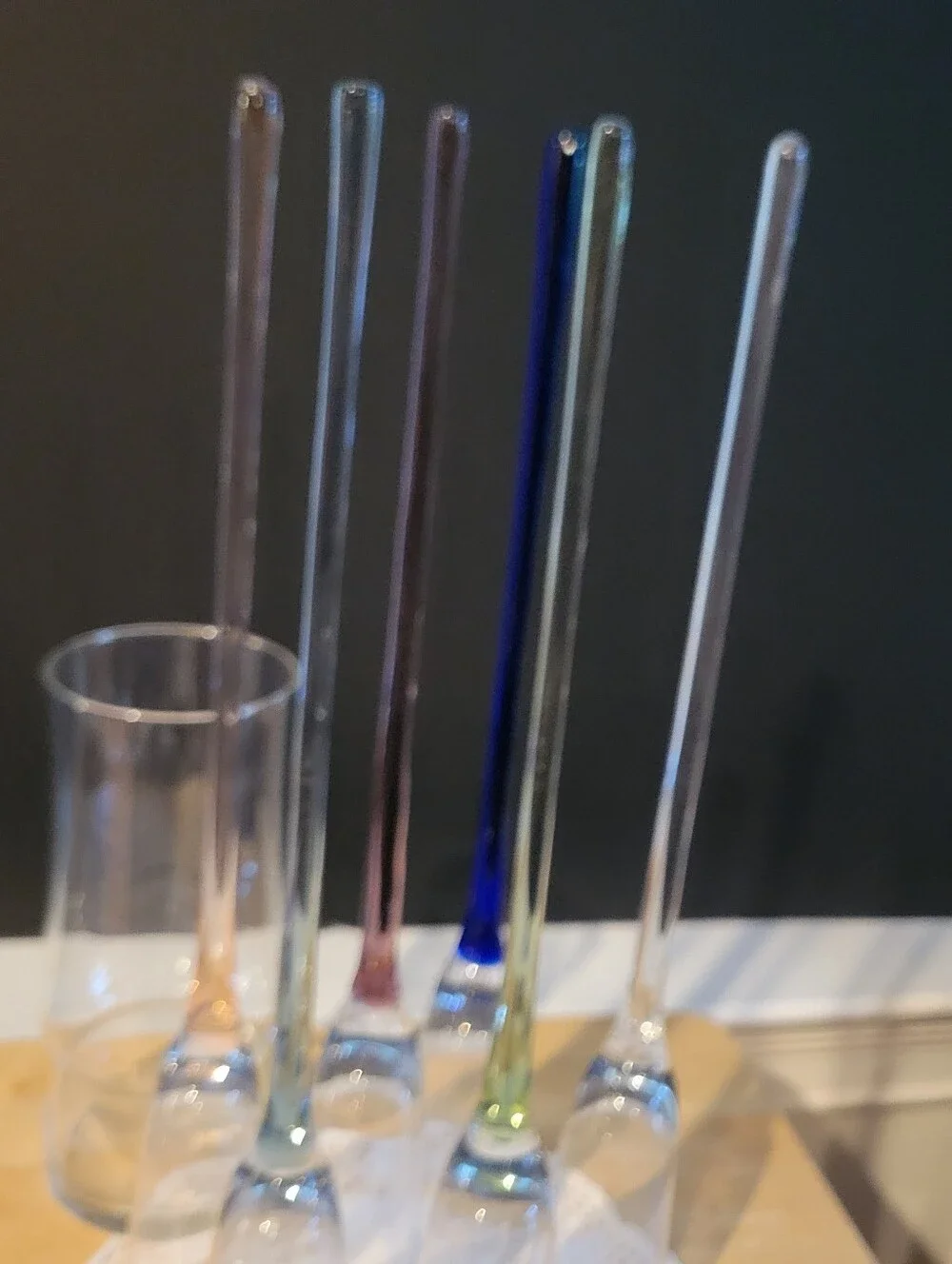 Vintage Lot of 6 Hand Blown Champagne Flutes 17” Long Very Fancy